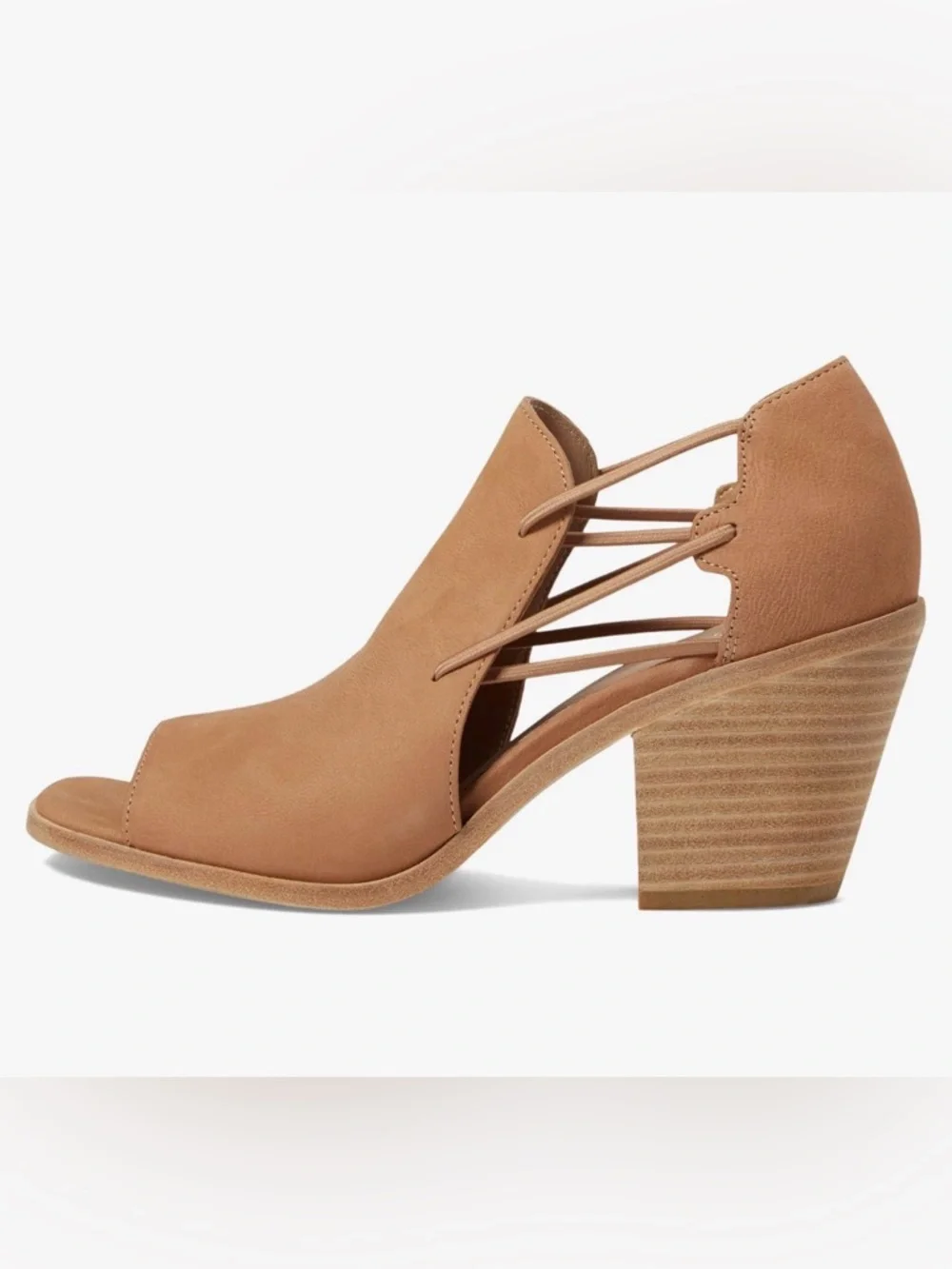 EILEEN FISHER Nikki Sandal Honey Suede Peep-Toe Block Heel Booties Size 8 NEW - Picture 5 of 12